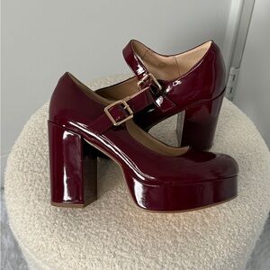 Women's Burgundy Platform Mary Jane Shoes